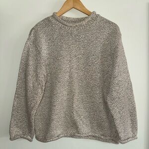 Vintage Roll Neck Knit Sweater Grey Cozy Chunky Retro Rolled Hem Sweater Cotton